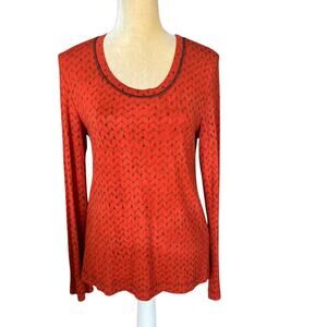 OSKA Orange Scoop Neck Long Sleeve Stretchy Top Shirt Size 1 6/8 Germany